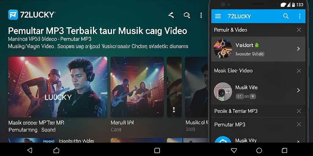 Tampilan antarmuka pengguna aplikasi Pemutar MP3 72LUCKY yang menarik.