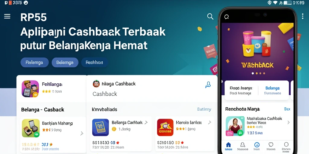 Tampilan antarmuka utama aplikasi RP55 untuk Cashback yang menarik.